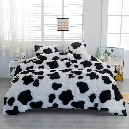 Miniatura 9 de chovy - Juego de edredón afelpado de pelo sintético, teñido anudado vaca, tamaño individualmatrimonial, terciopelo, franela, mullido, suave, de 3