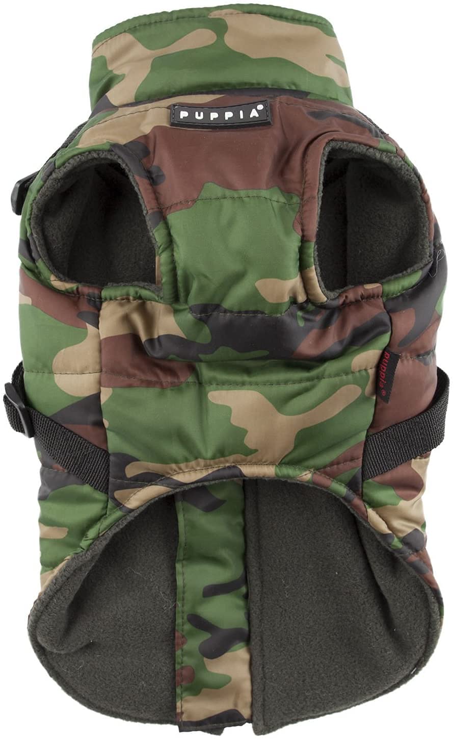 Puppia Papd-Vt1366-Ca-M - Gilet Invernale Impermeabile con Imbracatura Integrata, Verde (Camo), M, 1 Pezzo