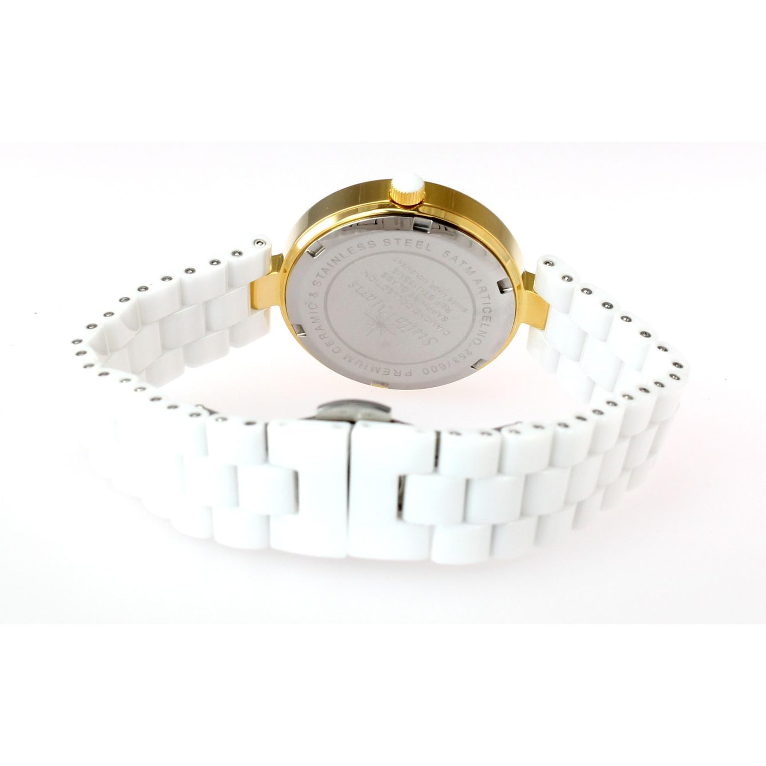 Stella Maris Damen Armbanduhr - Analog Quarz - Premium Keramik Armband - Perlmutt Zifferblatt - Diamanten und Swarovski Elemente - STM15SM5
