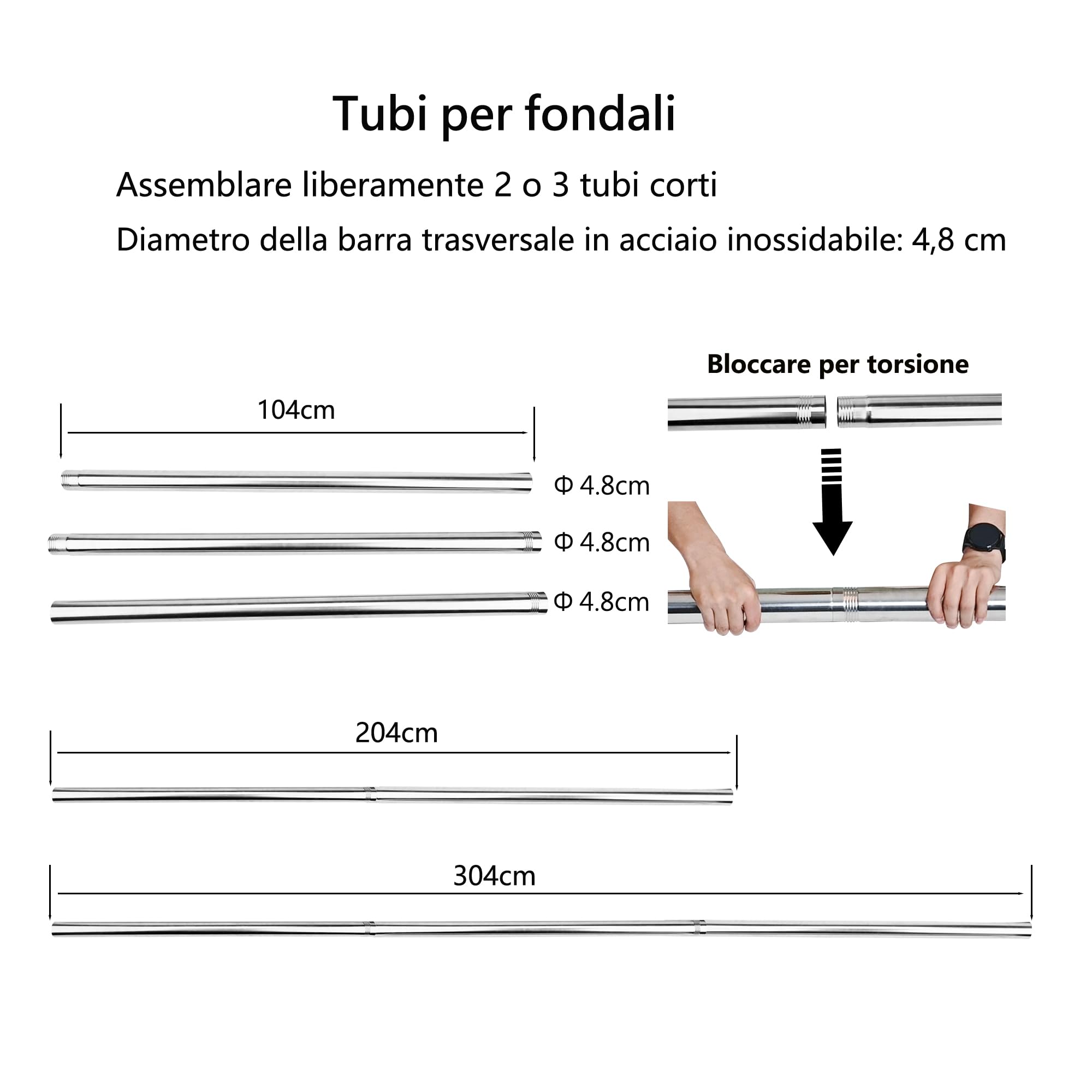Sistema di supporto per sfondo fotografico, 3 rulli con catene, 3 metri in acciaio inox, traverse da parete/celing/luce da parete, supporto per sfondo, supporto per sfondo