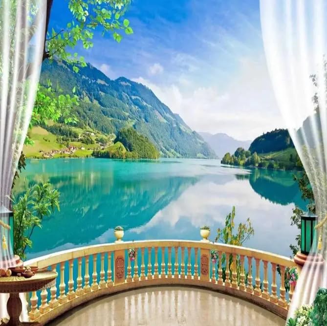 Papier peint forêt lac paysage 3D poster mural chambre 150x105cm