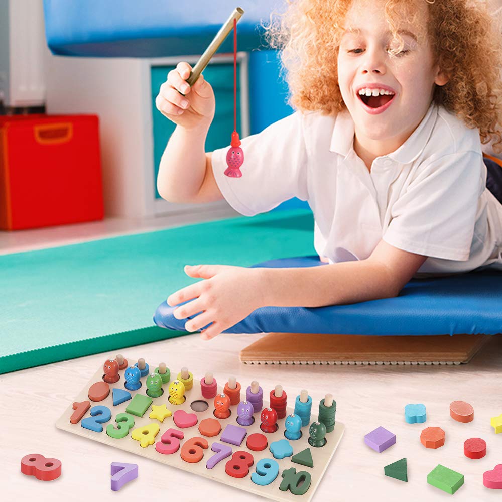 Buy LESONG Wooden Montessori Number and Shape Sorter Peg Board for