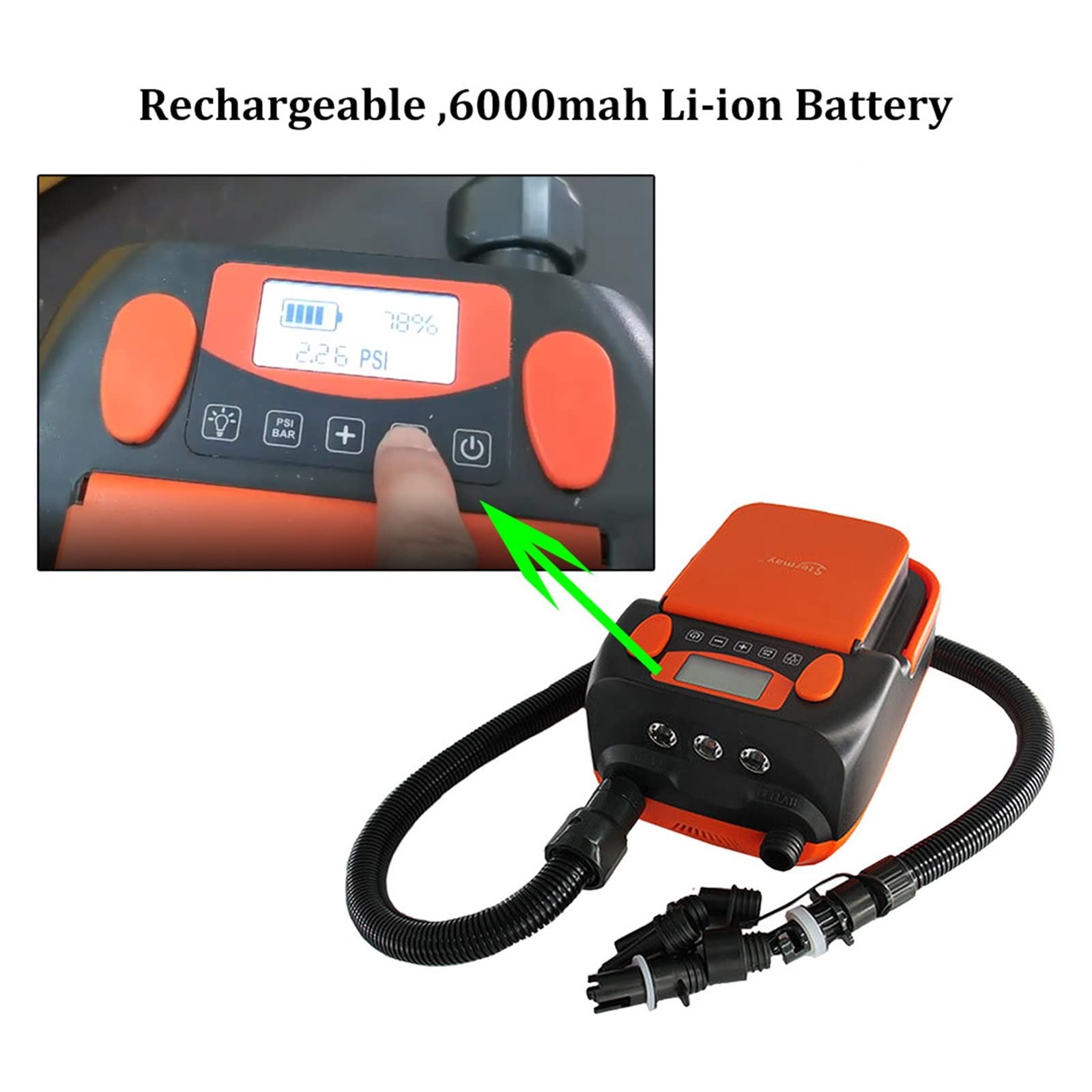 Bomba de Aire eléctrica HT-790, Recargable, 6000 mAh, desinflable, para Sup, DC12 V, 110 W, para Tabla de Remo, Bote Inflable, Kayak, para Bote Inflable y Tabla de Remo