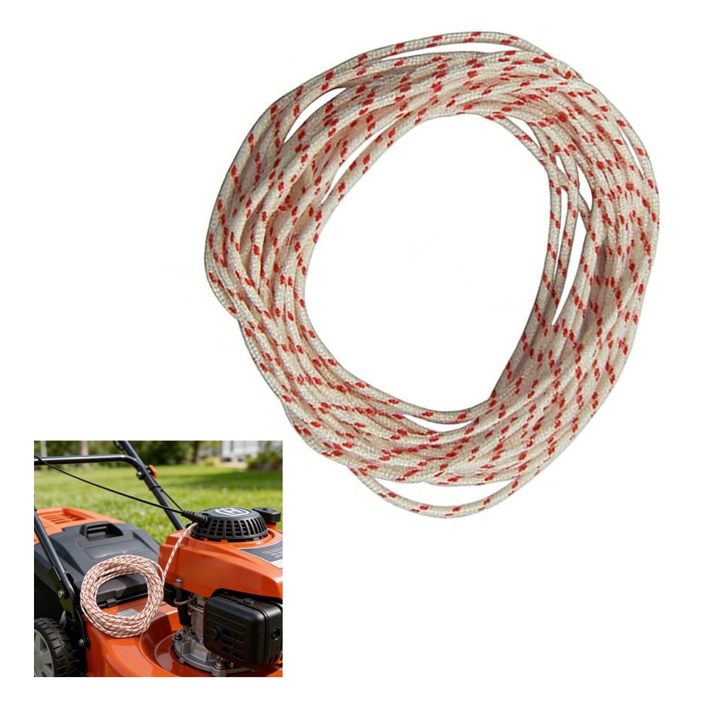 Corde de démarrage à rebond de 10 m - Cordon de traction pour tondeuse à gazon, tronçonneuse, débroussailleuse - Câble de rechange en soie - 3 mm 35 mm 4 mm - Blanc et rouge