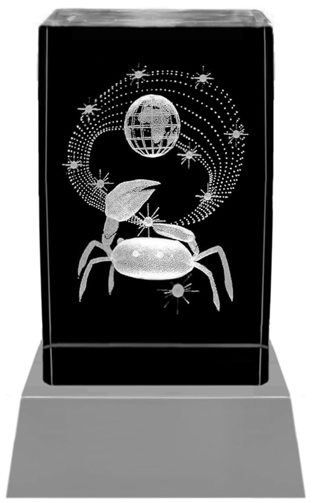 Kaltner Präsente Lumière D'ambiance - Un Cadeau Qui Sort De L'ordinaire : Bougie LED/bloc De Verre Cristal/gravure Laser 3D - Cancer Du Zodiaque