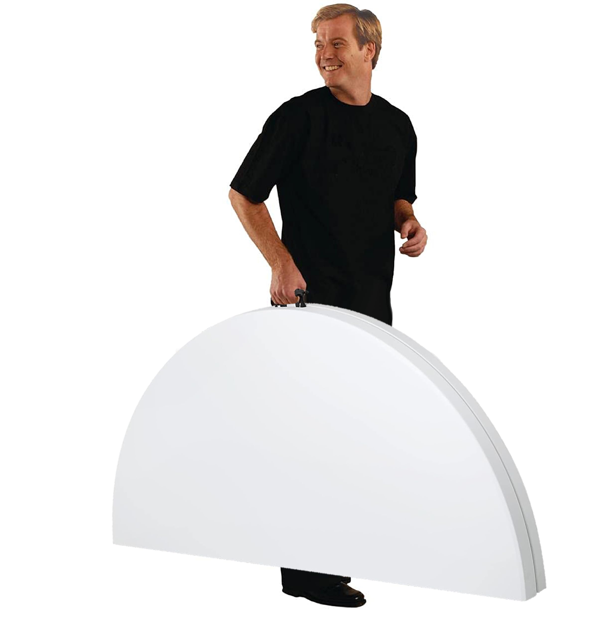 Brigros MBI - Tavolo Pieghevole da Giardino Rotondo 180x74 cm Bianco, Perfetto come Tavolo da Campeggio, da Buffet, da Cucina, Tavolino Salvaspazio a Valigetta con Maniglia