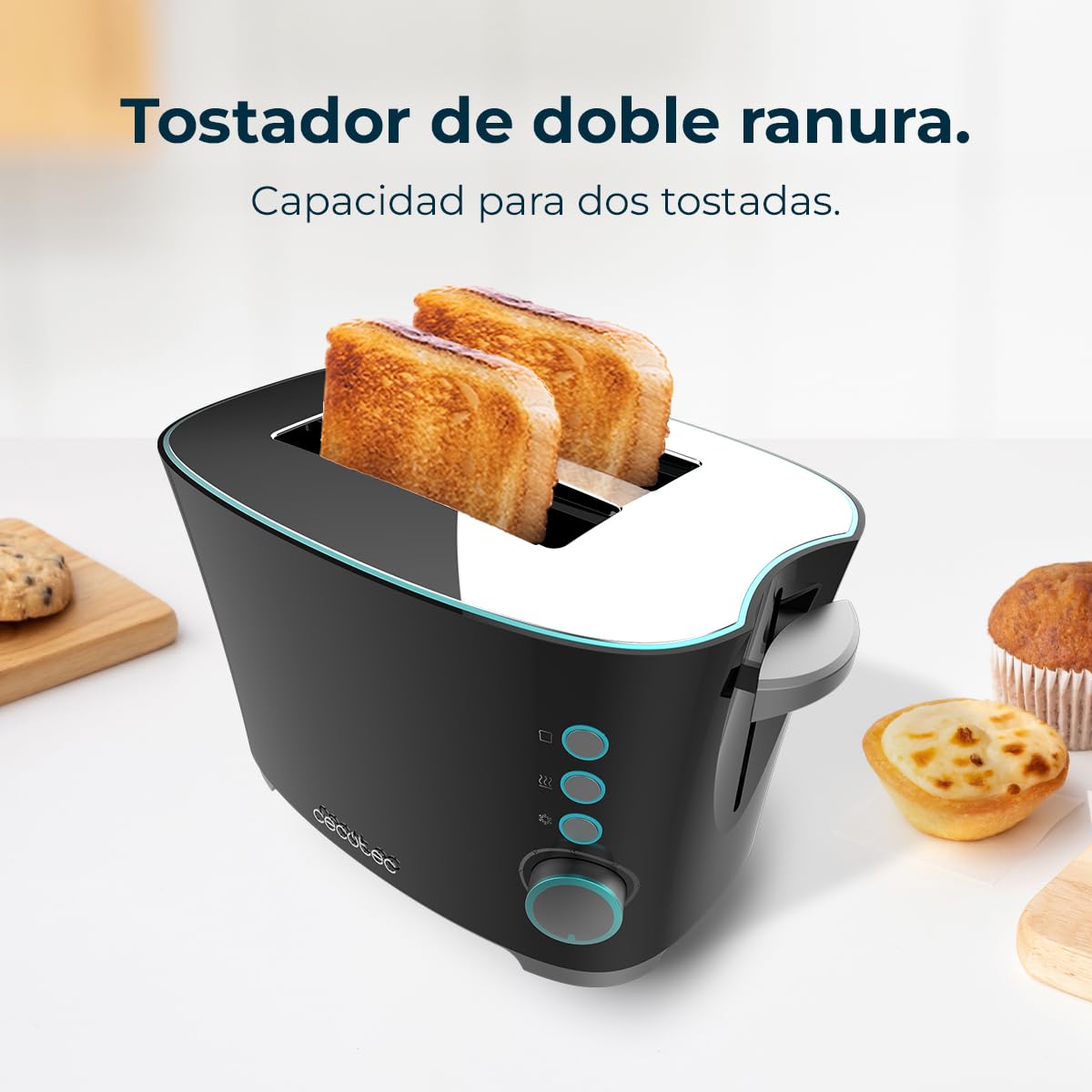 Cecotec Toast&Taste Double B, 650 W di potenza, doppia scanalatura per 2 toast, spegnimento e pop-up automatico, raccogli briciole, sistema di estrazione, include pinzette