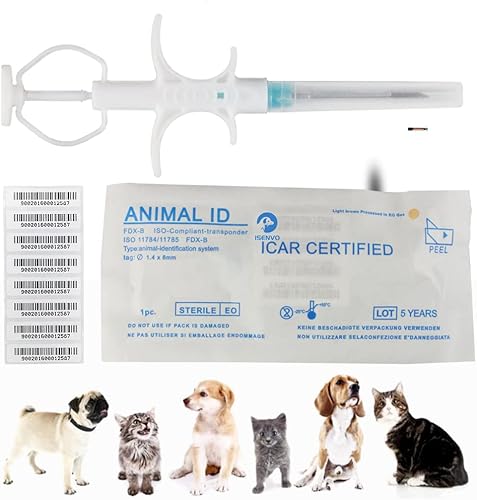 Miniatura 6 de Yanzeo 0.055 x 0.315in, 1 paquete de microchip para mascotas de 134.2 khz FDX-BISO11784ISO11784 con chip de implante de animales, microchip de