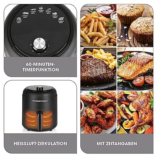 GOURMETmaxx Heißluftfritteuse 2,3L | Airfryer mit 60 Minuten Timer und 9 Funktionen inkl. Vorheizen & Warmhalten | energiesparend & geruchsarm frittieren – nahezu ohne Öl | 1000 W – Bild 5