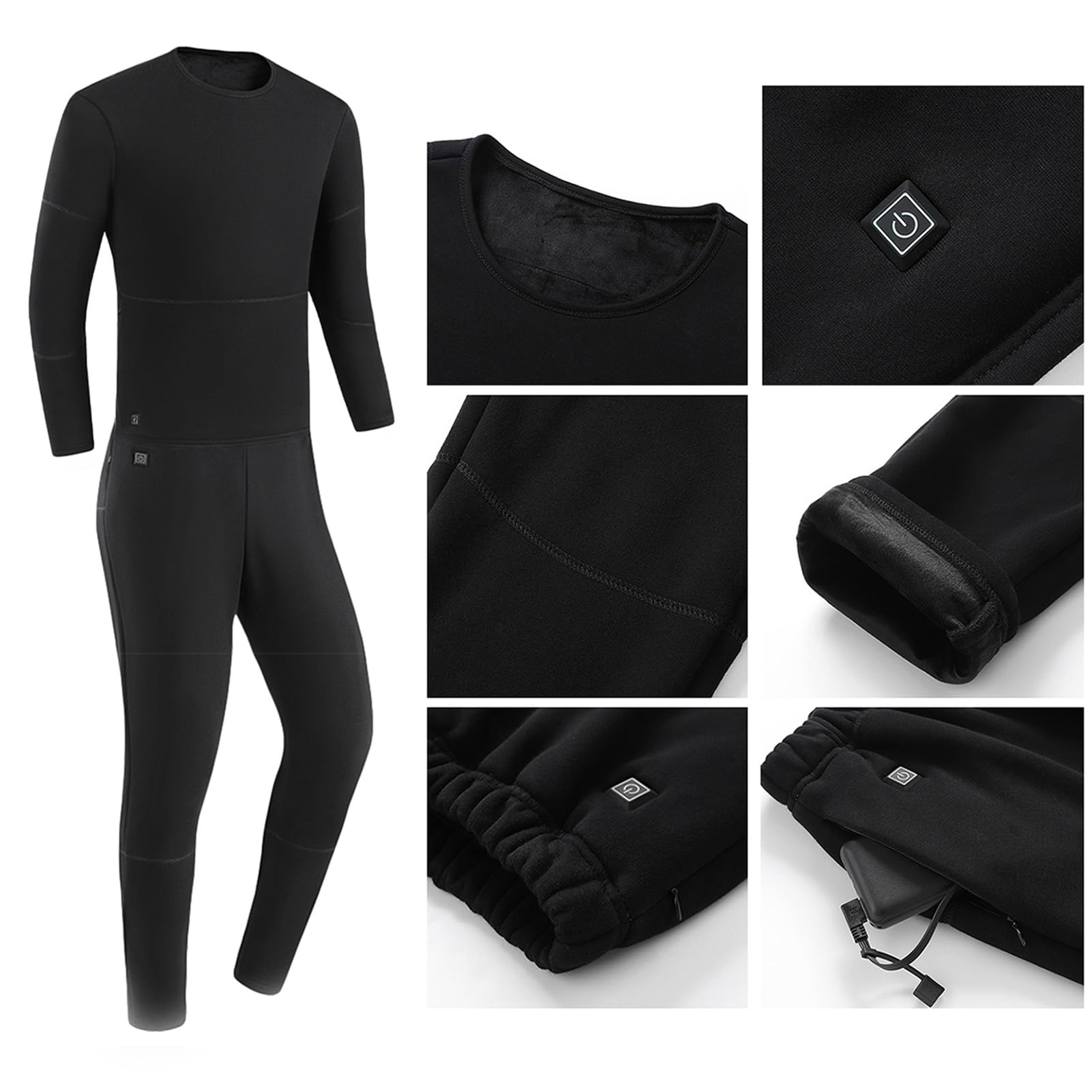 Ropa Interior térmica con calefacción USB para Hombres, Ropa Interior cálida de Invierno con calefacción, Parte Superior + Pantalones con calefacción, 3 Controles de Temperatura, 28 Zonas c
