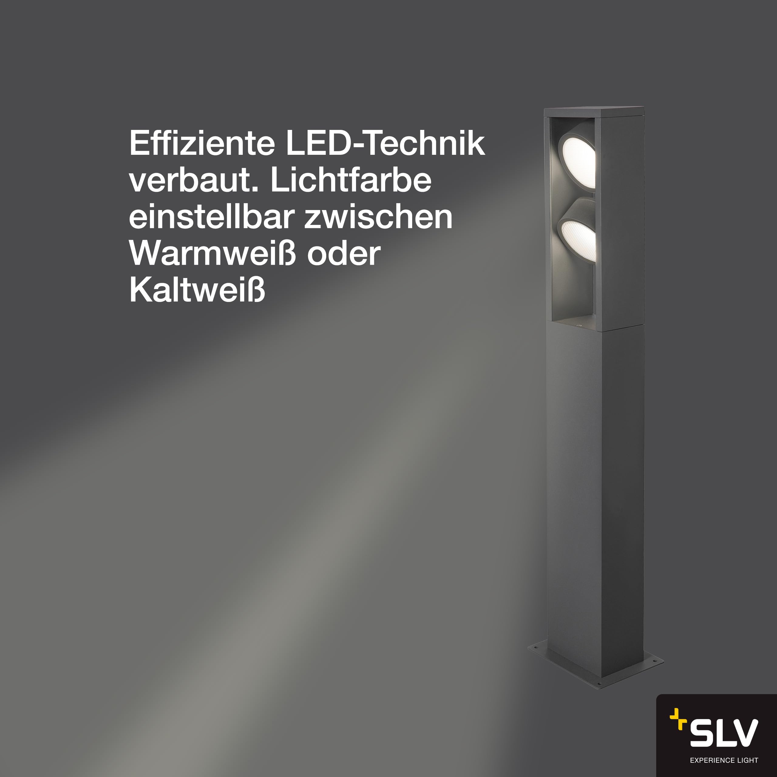 SLV luminaria de pie ESKINA FRAME 75 FL/Iluminación de exterior led para caminos, paredes, entradas, lámpara de jardín de exterior / IP65 3000/4000 K 27 W 2200/3500 lm antracita 95 grados