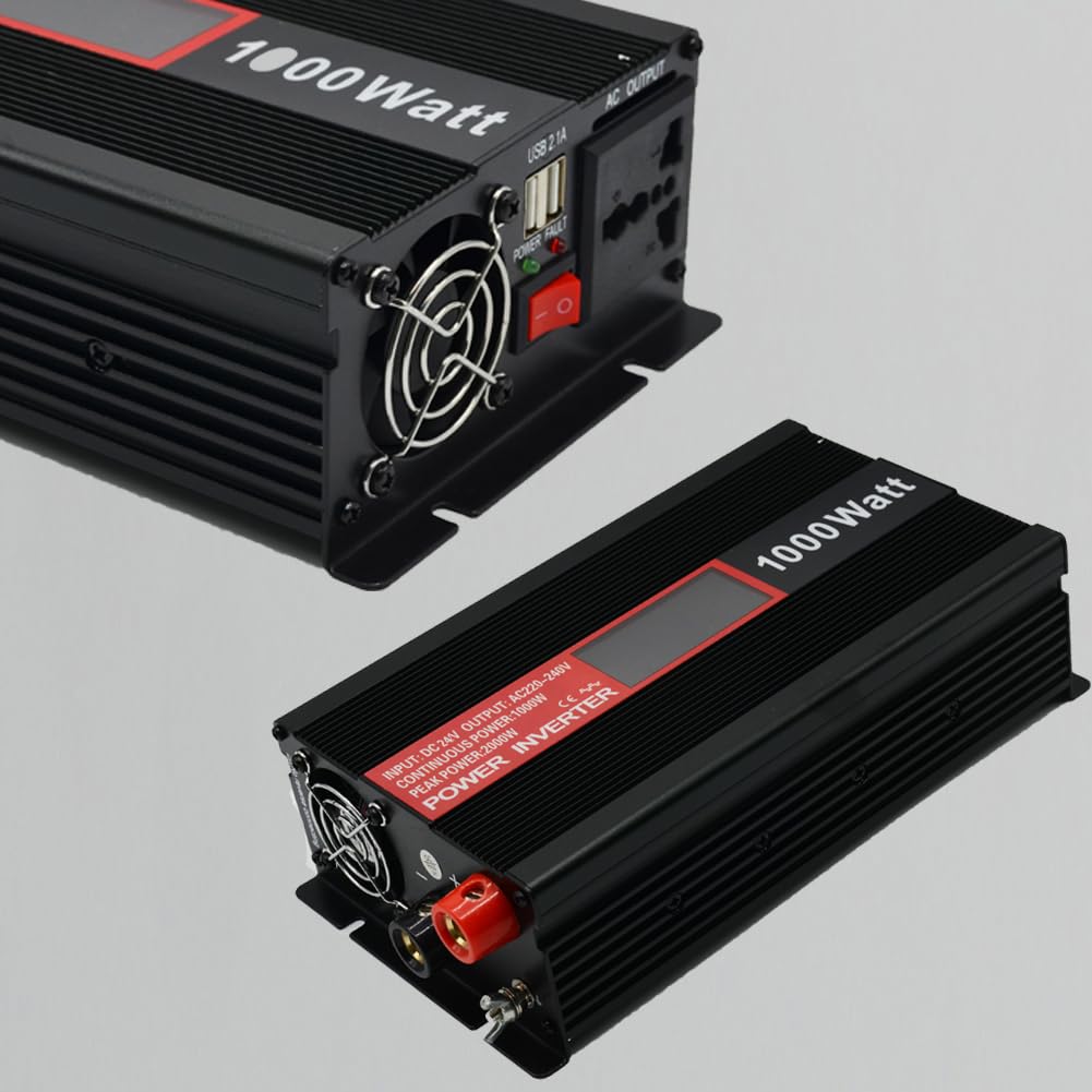 SolaMr 1500W Inversor de Corriente DC 24V a AC 220V/240V con Pantalla LCD y Puertos de Carga USB Convertidor para Sistema Montado en Vehículo y Acampada Salvaje- 1500W