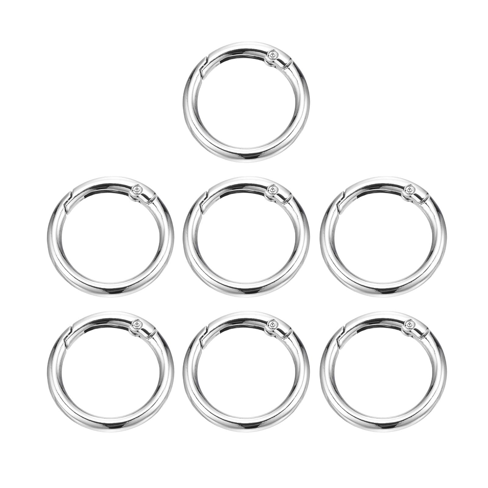 PATIKIL 7 Pcs Metal Spring O Rings, 1.3"/32.5mm Trigger Spring O Ring Round Clips Snap Hooks Rack Plating for Keyring Buckle Keychains Bag Charm Purse Handbag Strap DIY Craft, Silver-White
