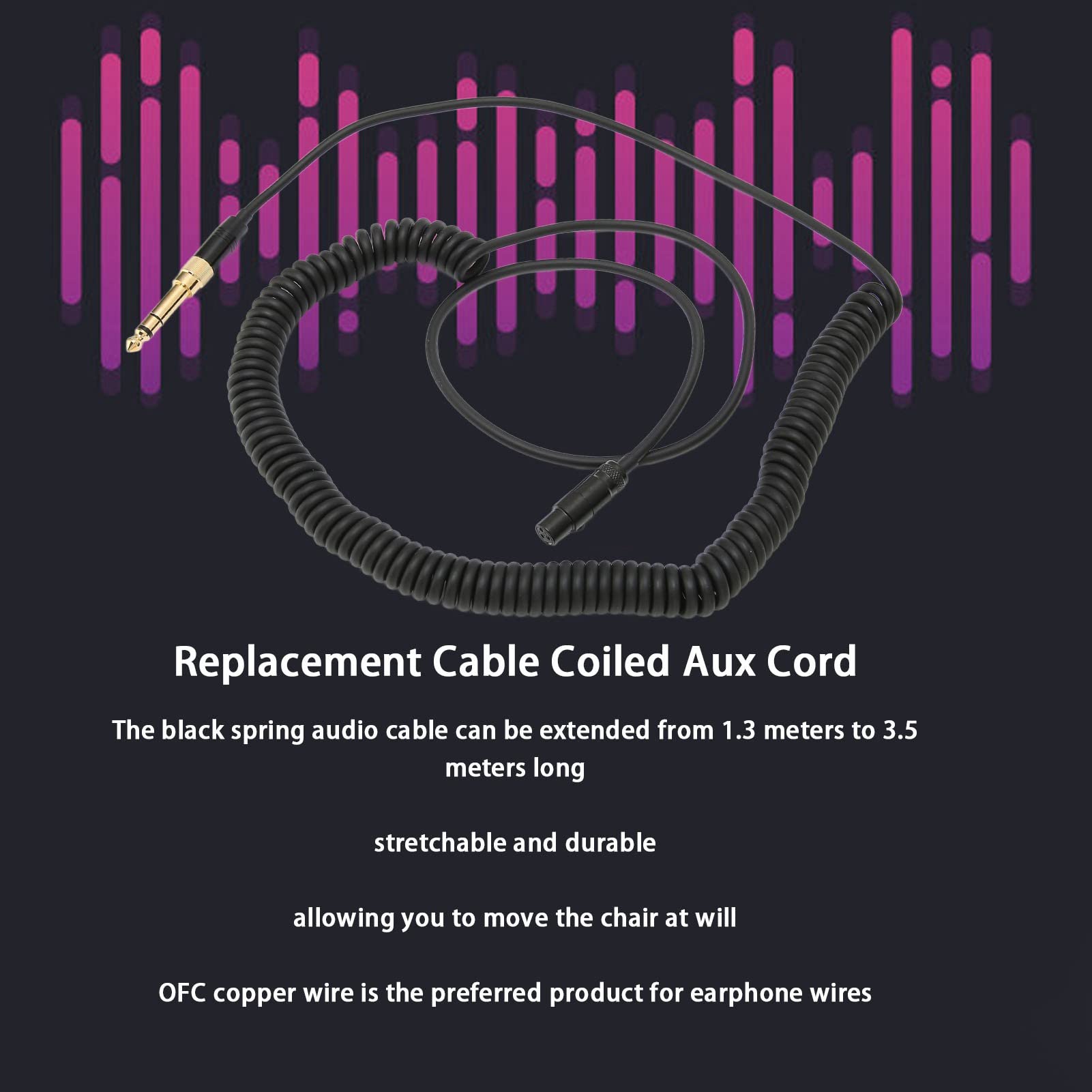 VBESTLIFE 2 Uds., Cable de Audio de Resorte Negro para Auriculares, Línea Auxiliar de Bobinado de Repuesto para AKG Q701 K712 K702 K271S K240S K240MK K181 K141, para Pioneer HDJ 2000