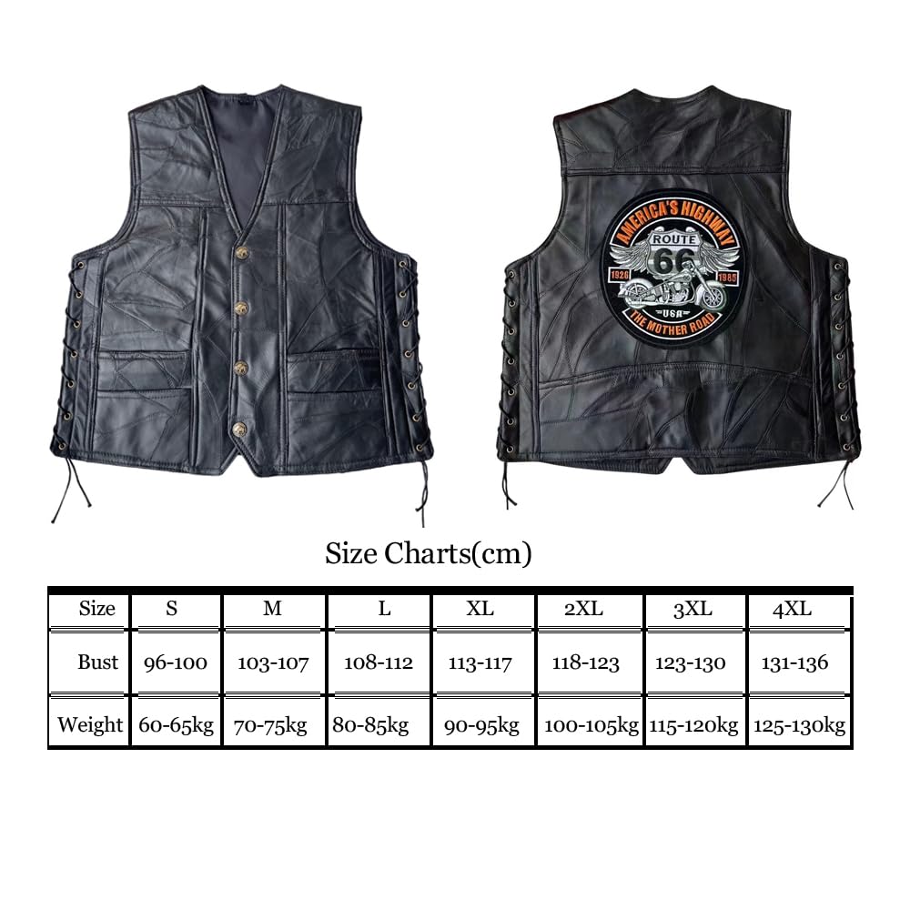 Gilet da Moto in Pelle da Uomo, Patch Ricamati, Aquila Americana