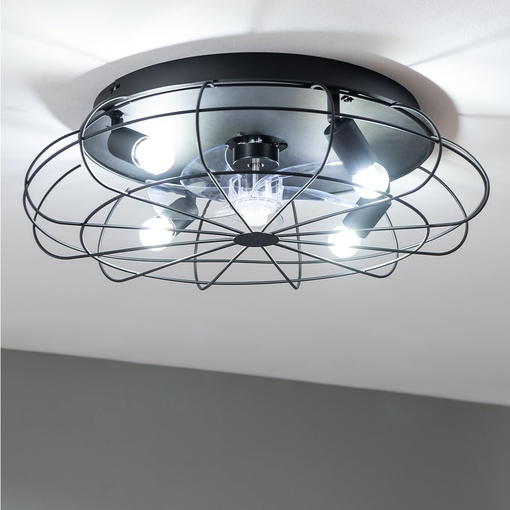 Cecotec - Wentylator sufitowy Light EnergySilence Aero 600 Iron Design - 20 W, silnik prądu stałego, lampa, 5 11-calowych łopatek, pilot, 3 prędkości, timer, tryb zima/lato