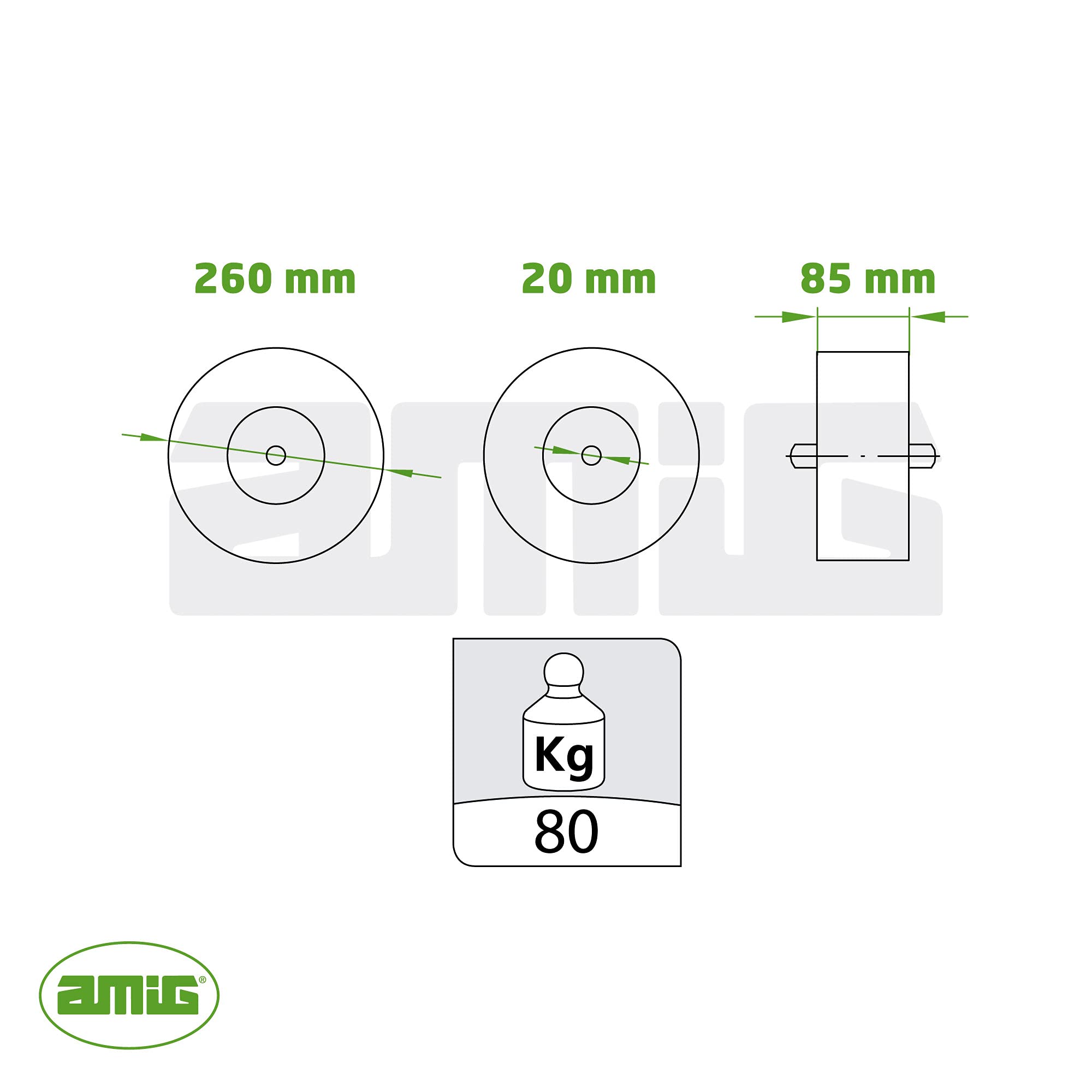 Amig - Roue Increvable en Polyuréthane Jaune Mod. 2610 pour Chariots à Main ou Chariots de Stockage ou de Chantier - Diamètre 360 x 80 x 200 mm · Jante Verte sans