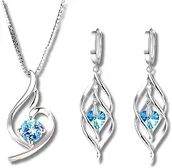 Conjunto Feminino 'Esterlina Blue' com Colar e Brincos Banhados em Prata 925 – Semijoia com Pingentes de Zircônia Azul em Formato de Coração – Elegância e Sofisticação para o Dia a Dia