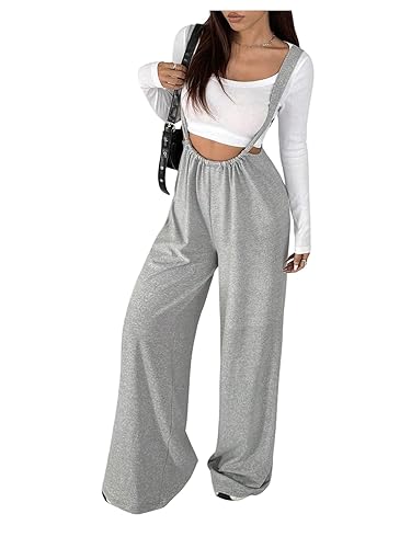 OYOANGLE Women's Sleeveless Jumpsuits Bow Tie Back Straight Leg Pants