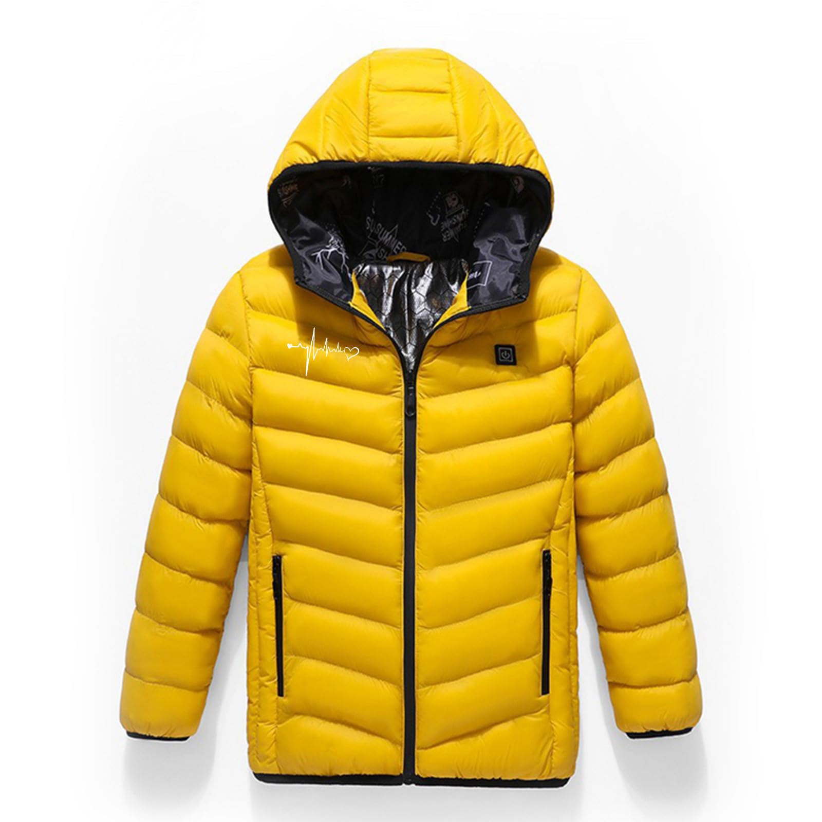 Manteau Chauffante électrique Enfants Garçons Filles Manteau Doudoune Chauffant USB avec 3 Zones de Chauffage avec Manches Longues et Capuche pour Camping Coupe-Vent Imperméable Ski
