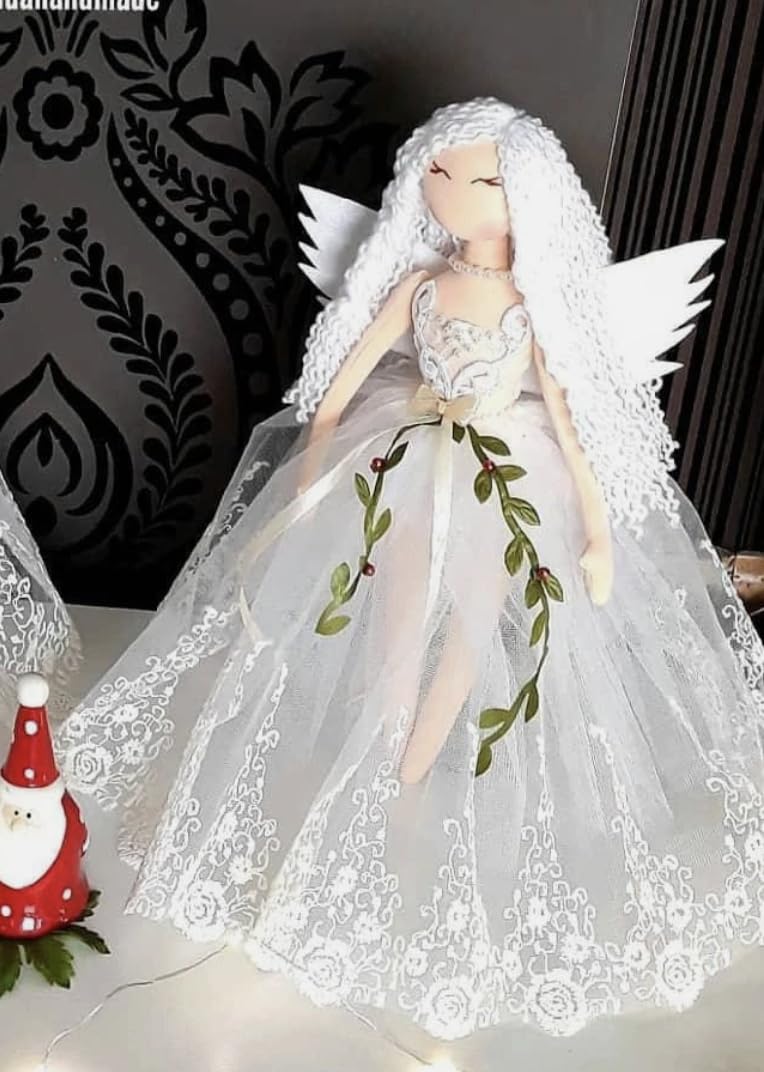 Ebv Girls Multicolour 45Cm Angel Tree Topper Christmas, Handmade, Fairy Angel With Wing For Christmas Decorations, Xmas Tree Ornament Eco-Friendly, Handcrafted