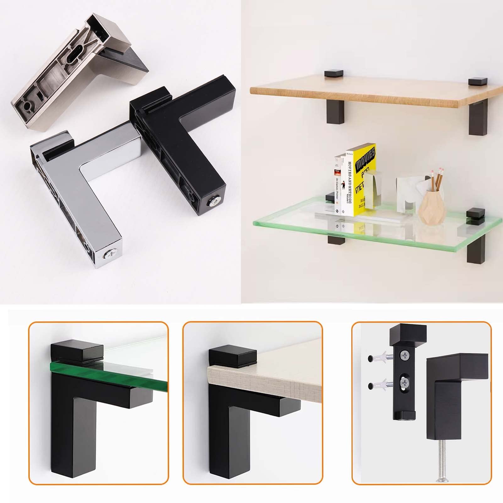 Keyxer 4 PCS Support Etagere Murale, Pince à Verre Réglable