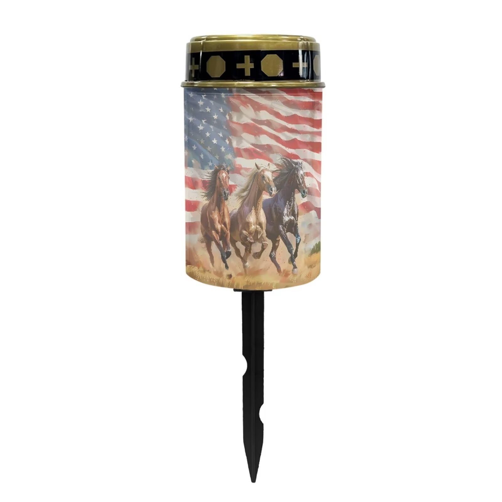 Poceacles Solar Candle Cemetery Solar Lights for Grave LED Garden Lights Solar Powered Solar Pathway Lights Outdoor Waterproof with Dusk to Dawn Sensor, Horse American Flag