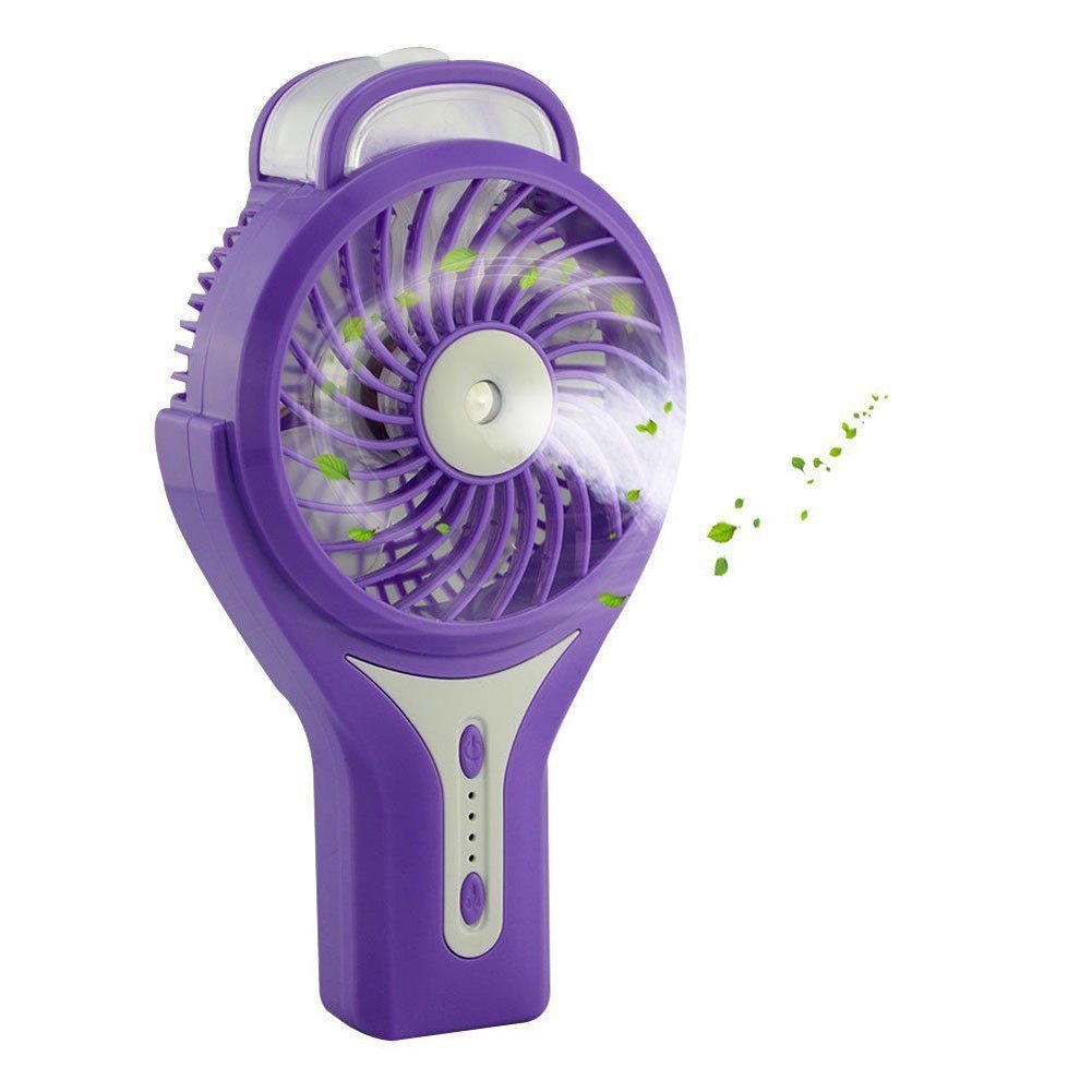 Misting Fan,2 in 1 Mini Handheld USB Misting Fan with Personal Cooling,Mist Humidifier Portable for Home Office and Travel,Built in 2200mAh Rechargeable Battery (Purple)