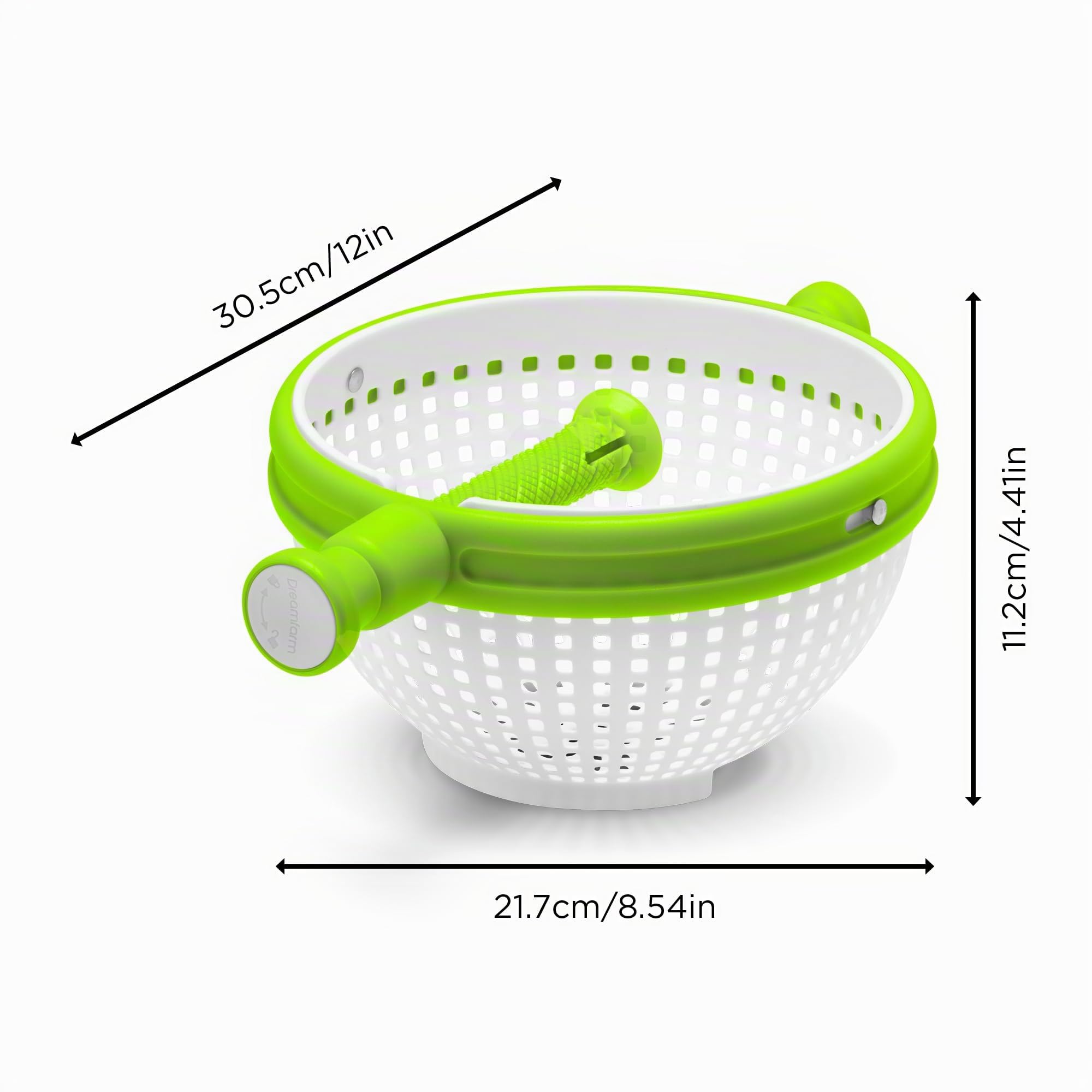 Dreamfarm Spina - Colador de ensalada plegable 2 en 1, fácil de usar, para ensaladas, frutas, verduras, lechuga, color blanco/verde | Colador para ensaladas, verduras, bayas y pasta, antideslizante, mango de fácil agarre, color blanco y verde