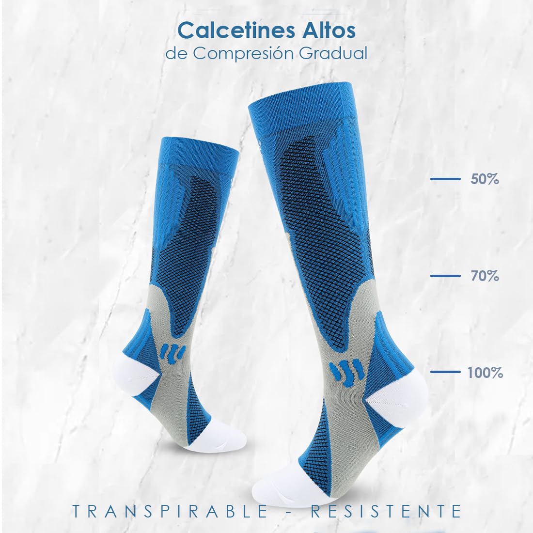 Calcetines Medias de Compresión Mujer y Hombre. Medias Altas para Running o Ciclismo con Tecnología Compresiva Graduada. Largos de Deporte.
