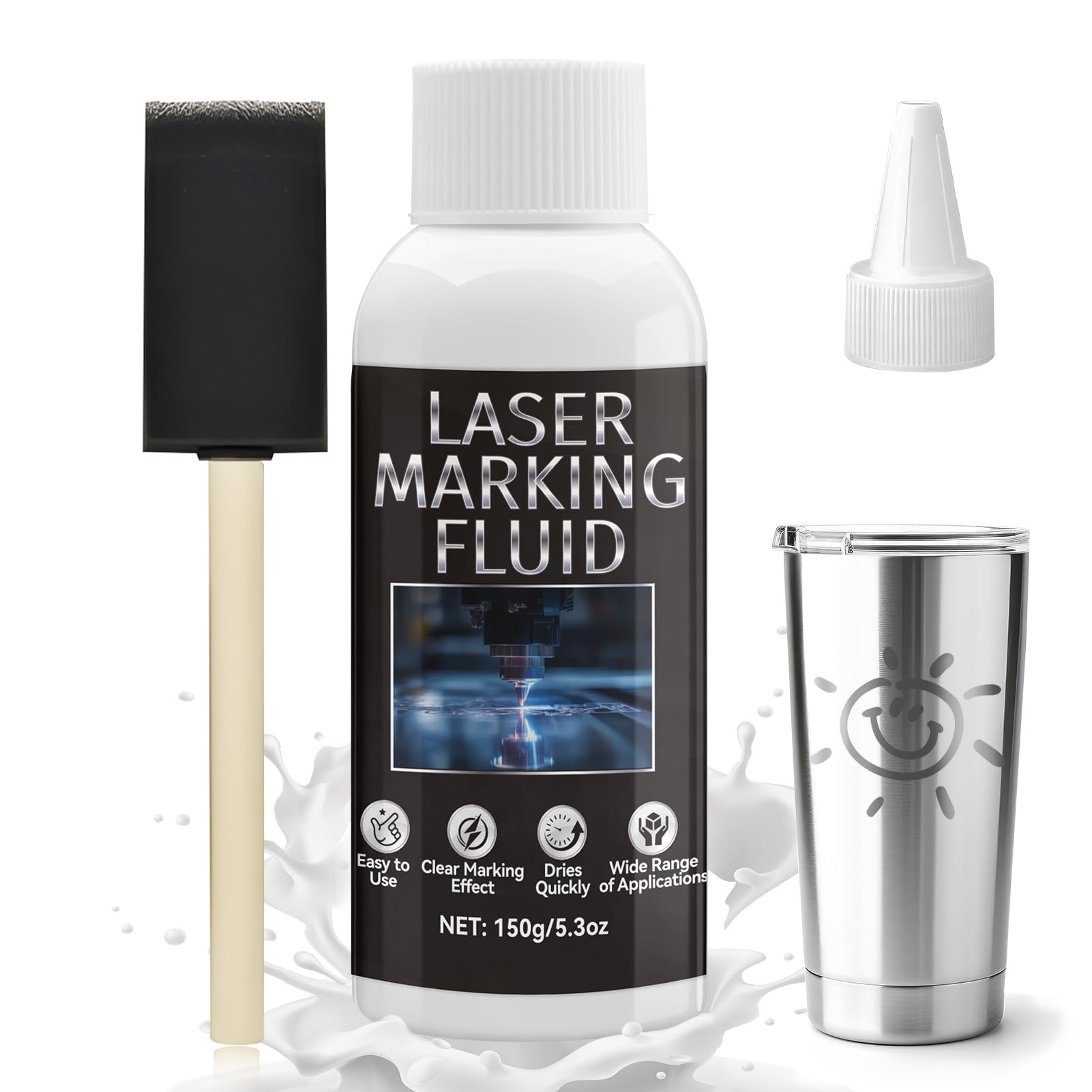 NoxGule Laser Marking Spray, Laser Marking Fluid, Laser Engraving Spray, Persistent Tags, Suitable for Laser Engraving of Metal, Jewellery, Glass, Aluminium, Stainless Steel, 150 ml