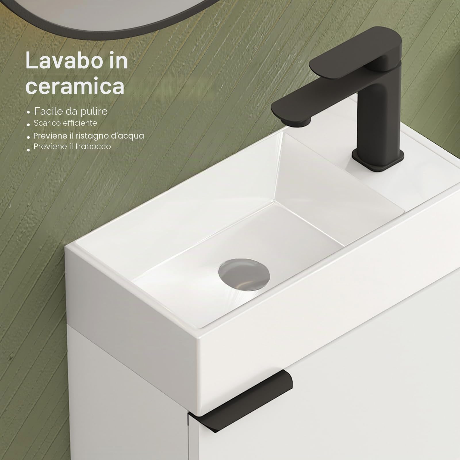 EMKE Lavandino con mobiletto da 41 cm, compatto lavabo con vasca in ceramica per WC ospiti e piccolo bagno, lavabo con mobiletto, bianco