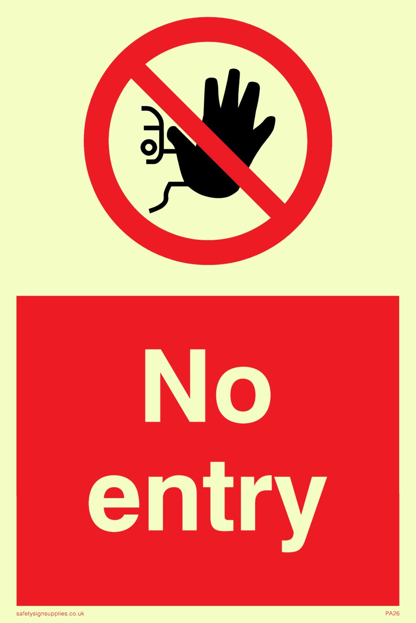 Viking Signs PA26-A6P-PV "No Entry" Sign, Sticker, Photoluminescent, 150 mm H x 100 mm W
