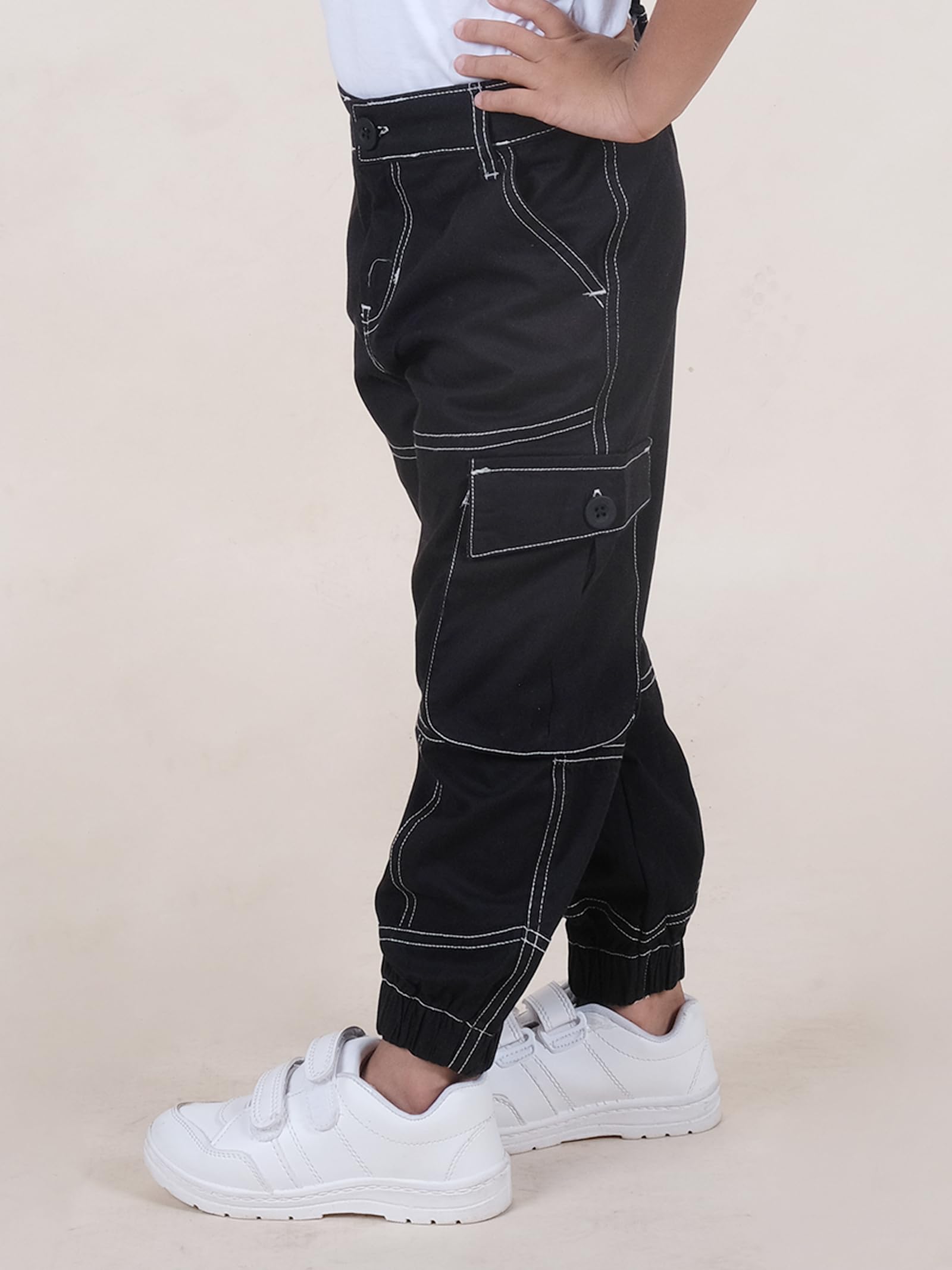 Boys Cotton Solid Cargo Pant, Black - 1-2Y - Image 4 thumbnail