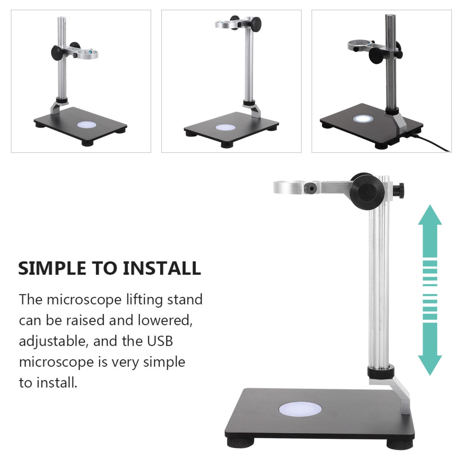jojofuny Supporto Regolabile in Acciaio Nero Resistente Agli Urti con Base Stabile per Microscopio e Telecamera Industriale per Laboratorio e Scrivania
