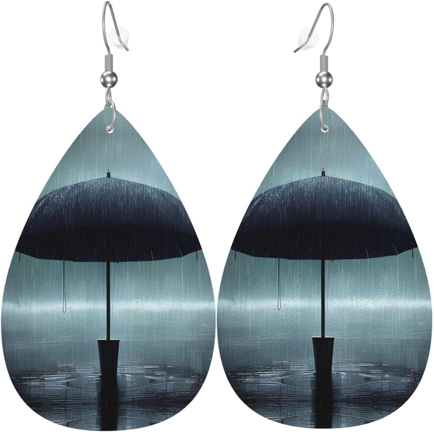 Multidimensional Space Print Leather Earrings for Women Teardrop