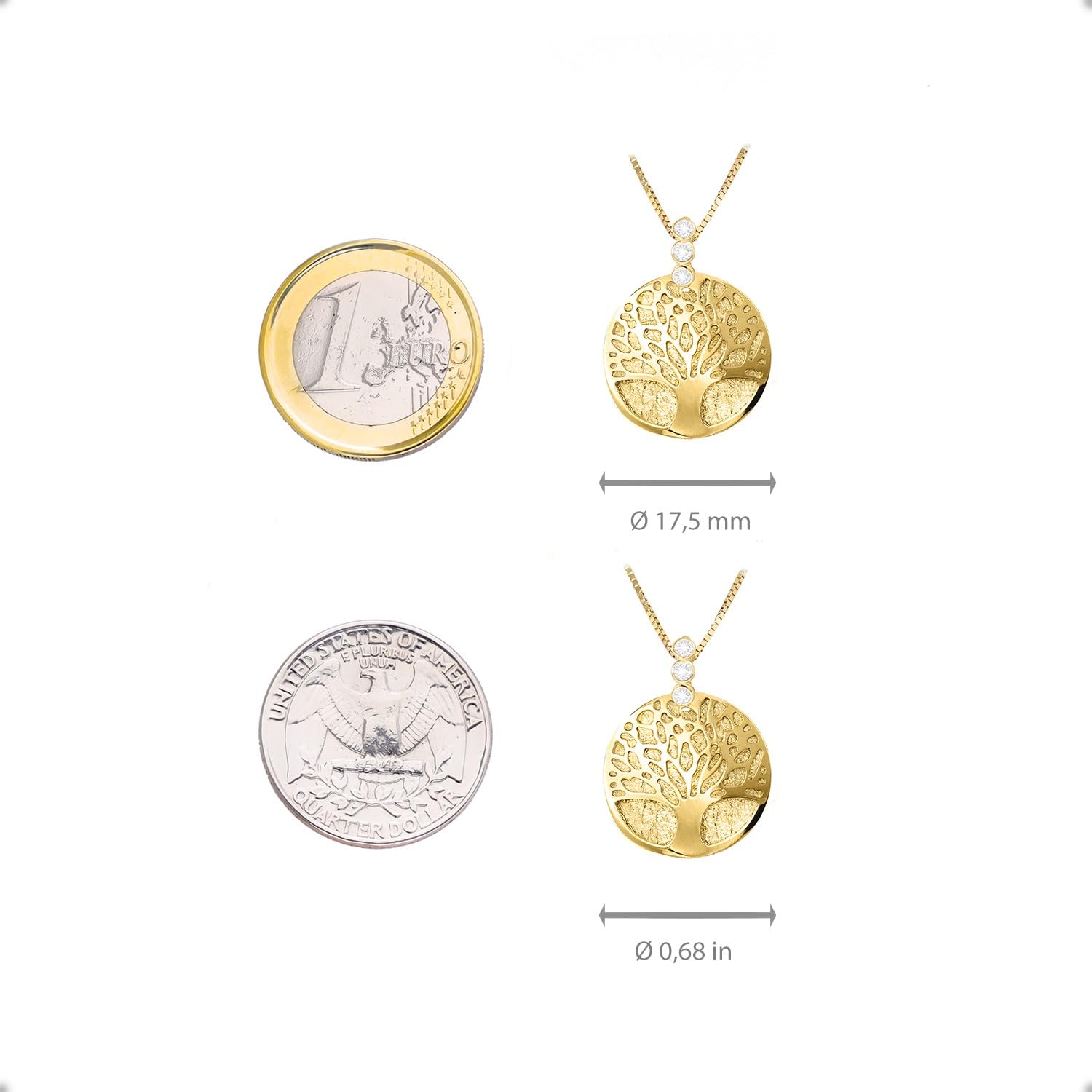 forme di Lucchetta - Halskette mit Anhänger Lebensbaum mit Saphiren | 14 Karat Gelbgold, 45 cm lange Gold-kette für Damen, Made in Italy, Zarter italienischer Schmuck von Itay, 40, 6 cm + 5, 1