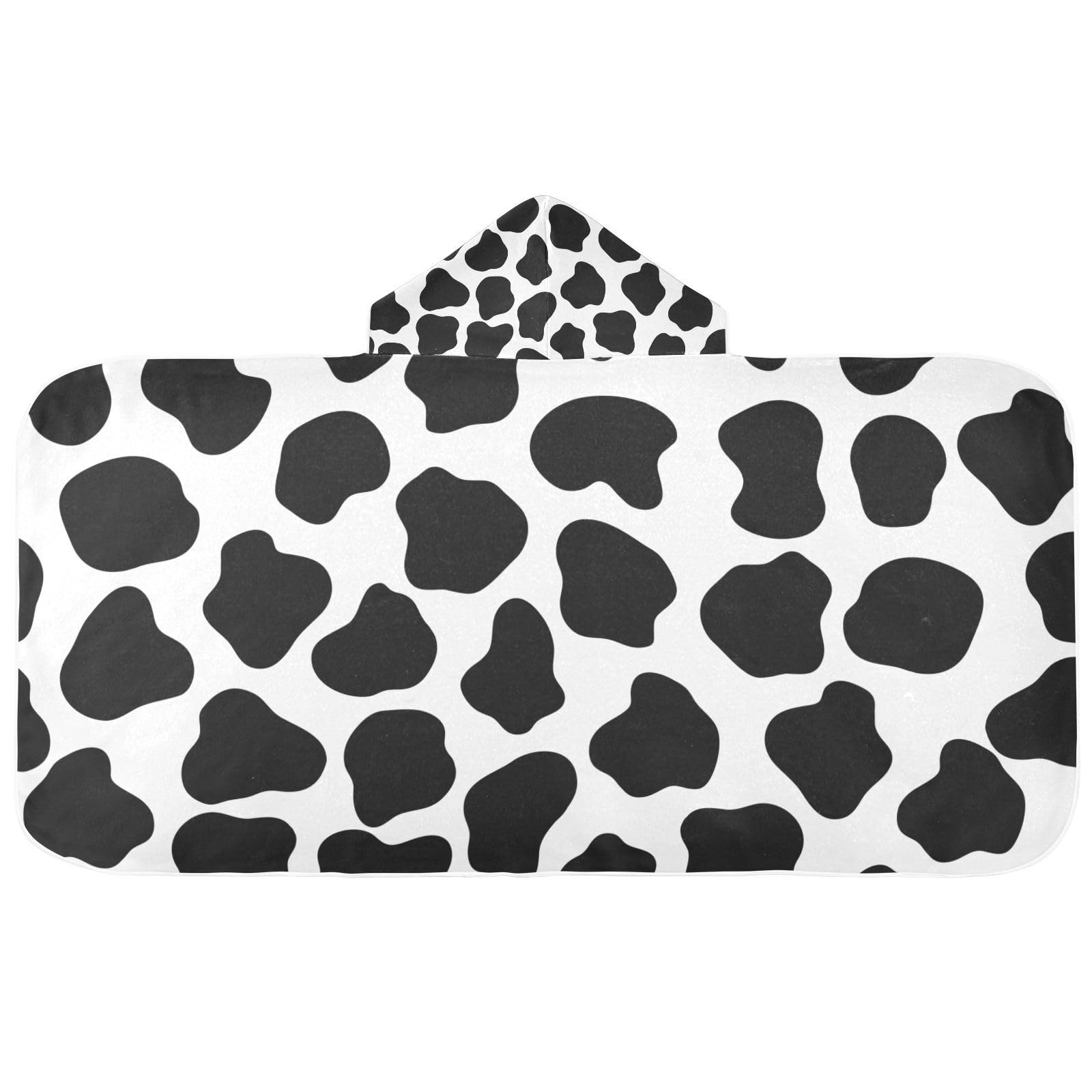 Selerdon Kids Beach Towel for Boys Girls, Black Cow Print Bath Towel Wrap, Baby Hooded Towels, Toddler Soft Pool Swim Towels