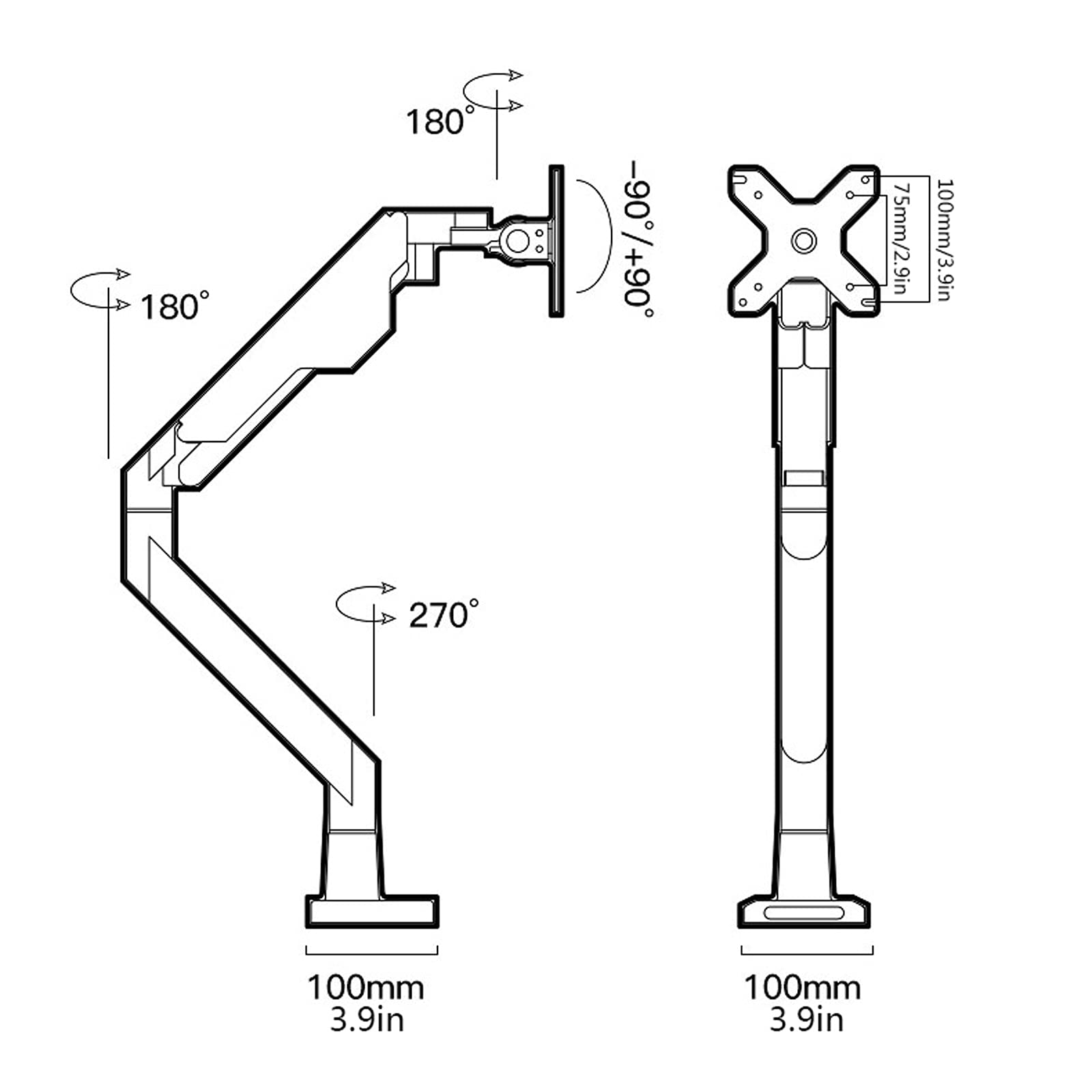 Monitor Mount 10"-32" Silver Monitor Stand Height-Adjustable Single Monitor Desk Mount Full Motion Tilt Rotation Monitor Arm with Clamp And(Silver