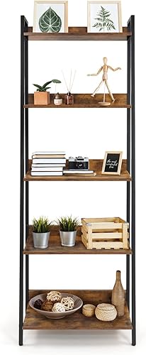 Miniatura 12 de Fencer Wire Estantería de escalera de 4 niveles, estante de pie de 24 pulgadas de ancho, estante de almacenamiento, estantes industriales para Roble