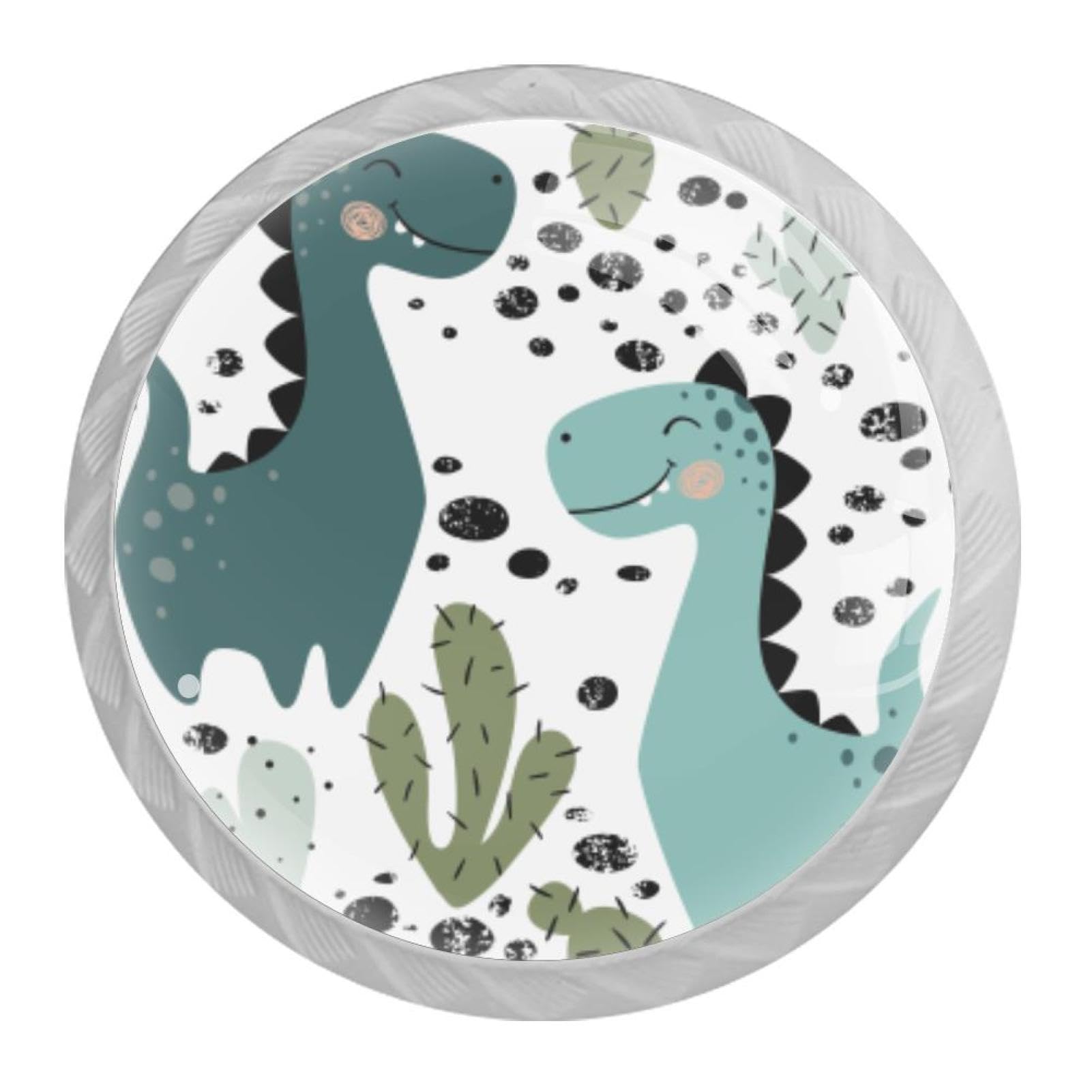 Tqmspg 4 Pieces Drawer Pulls Cute Dinosaurs Cactus Door Knobs Dresser Handles for Kitchen Wardrobe Cupboard Hardware Furniture