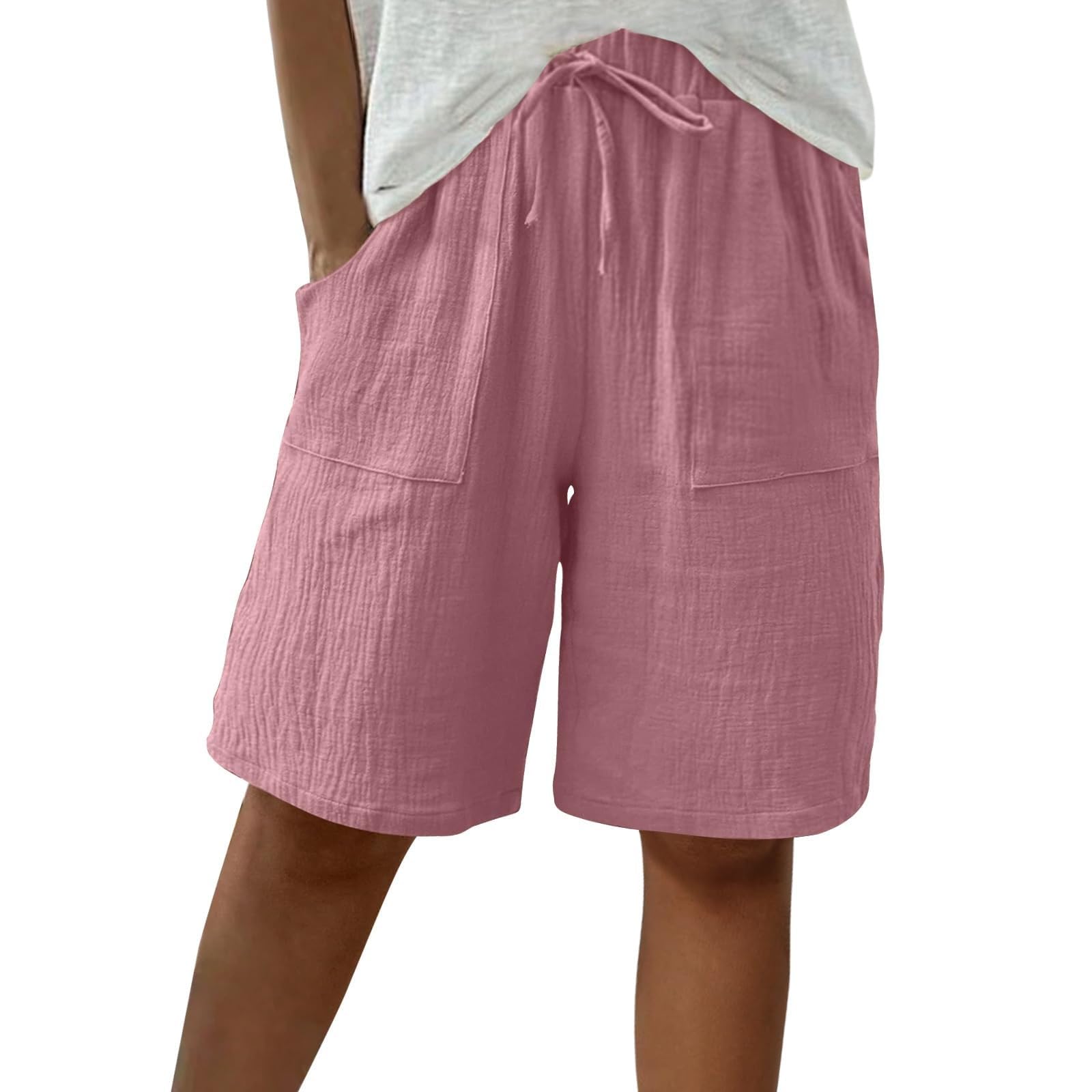 APRDFEU Bermuda Shorts for Women Knee Length High Waisted Baggy Shorts with Pockets Cotton Linen Summer Casual Lounge Outfits — view 12
