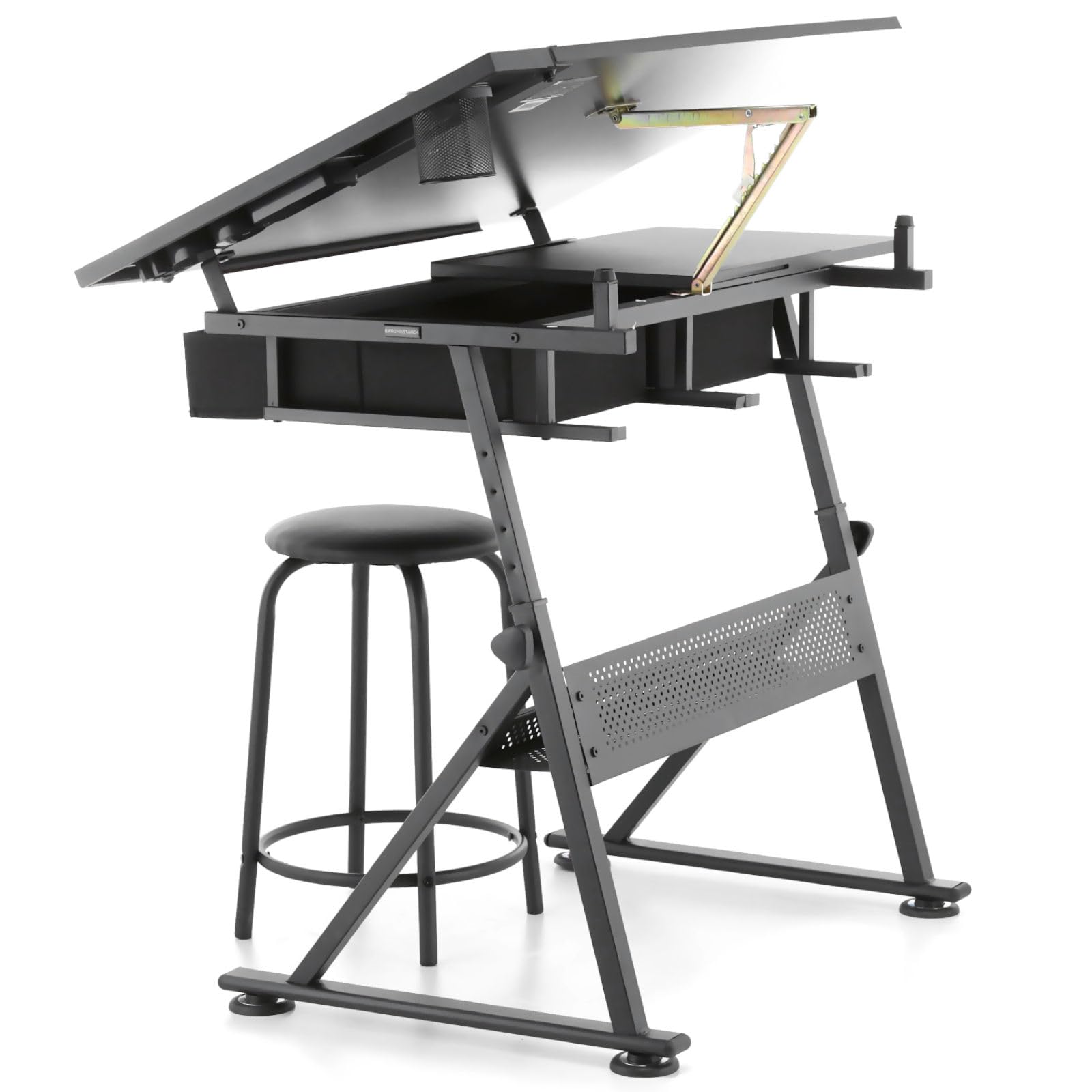 Fromm & Starck Mesa De Dibujo Técnico para Escuela Oficina Star_Desk_08 (Tablero: 115 x 60 cm, Inclinación: 0-70°, Altura Regulable, con Taburete)