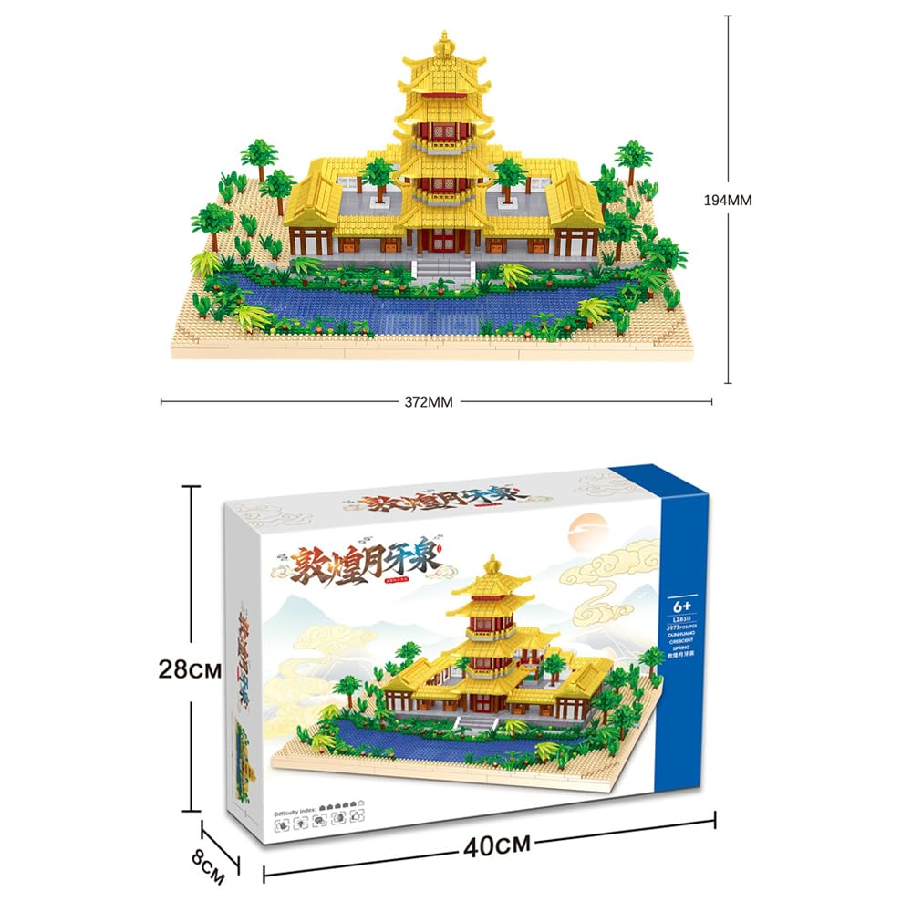 Modular Haus Bausteine Bausatz, 3973 Klemmbausteine Chinesische Architecture Halbmond-Frühling Modellbausatz, MOC Konstruktionsspielzeug Geschenk für Erwachsene Jungen Mädchen