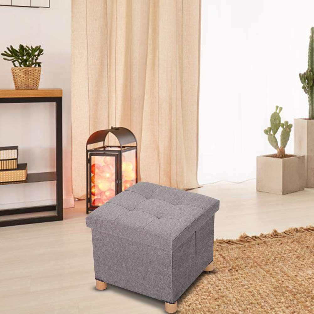 Cocoarm Sitzhocker mit Stauraum, 3 In 1 Faltbare Sitzwürfel mit Gepolstert und Füße aus Massivholz für Wohnzimmer Flur Kinderzimmer 38 x 38 x 35 cm Dunkelgrau