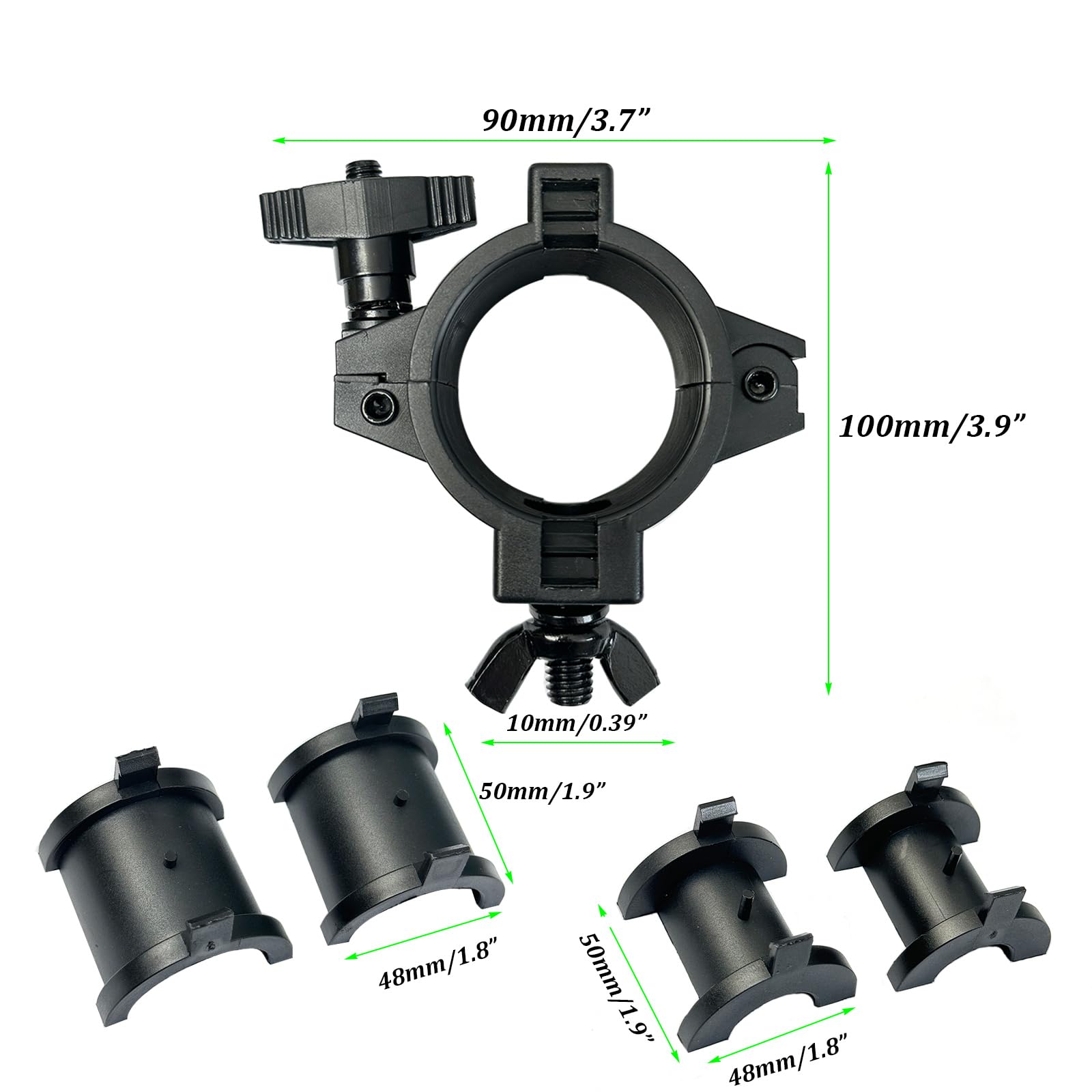 Lot de 2 pinces toriques pour éclairage de scène - Convient pour 3 tubes de diamètre 25 mm, 36 mm, 48 mm, capacité de charge de 20 kg (noir)