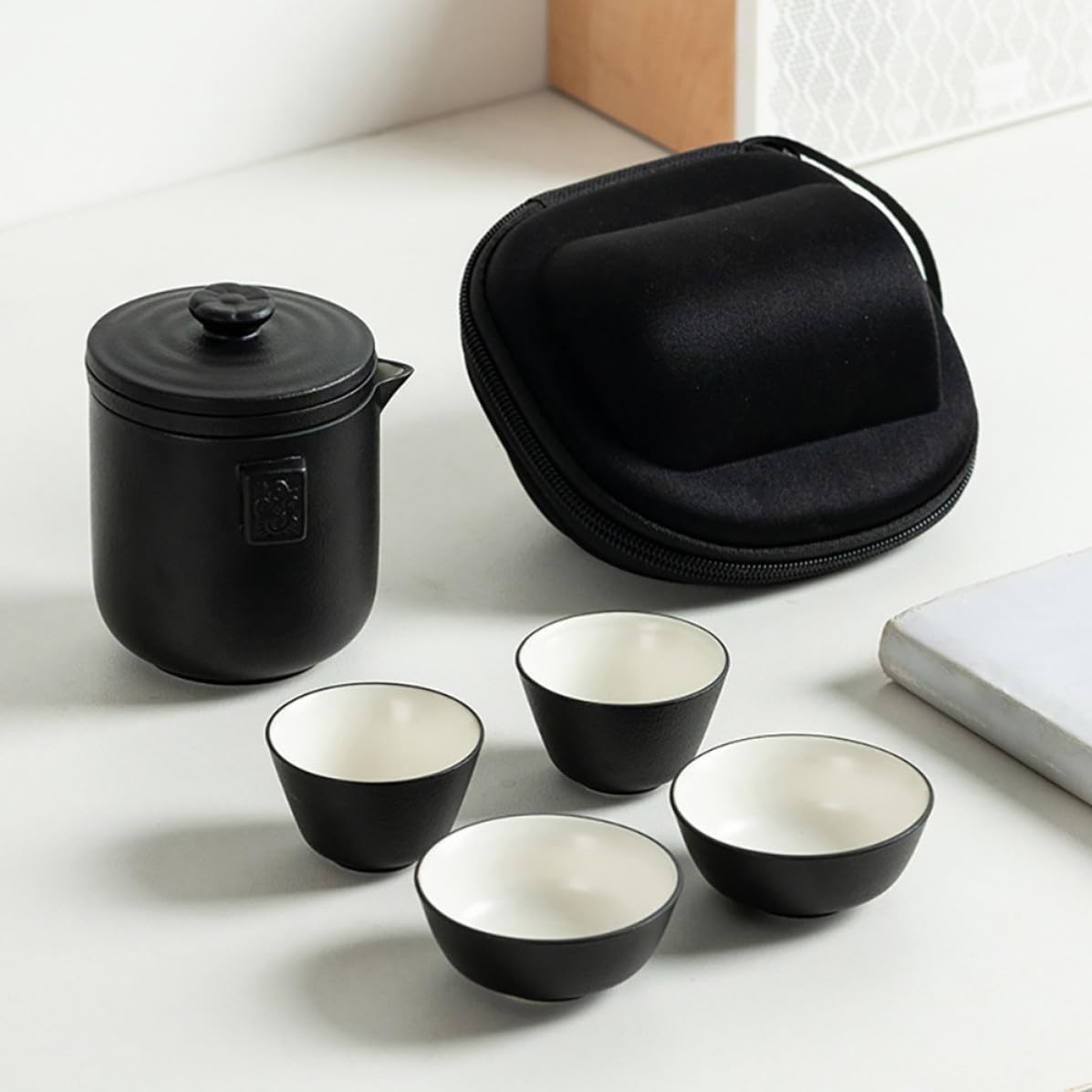 KOMBIUDA Juego de Té de Viaje Portátil de Cerámica para Coche y Exterior