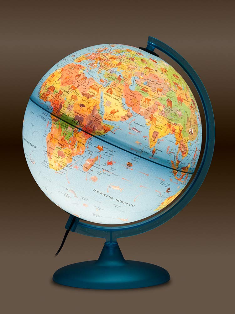Tecnodidattica Safari 25 Mappamondo illustrato con animali, diametro 25 cm, italiano