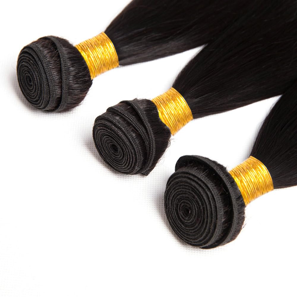 Urshiney Straight Human Hair Bundles for Women Thick Brazilian Virgin Hair Machine Made Double Weft Straight Weave Bundles Human Hair Natural Black Color Can Be Dyed Total 300g 16 16 16 Inch - Image 4