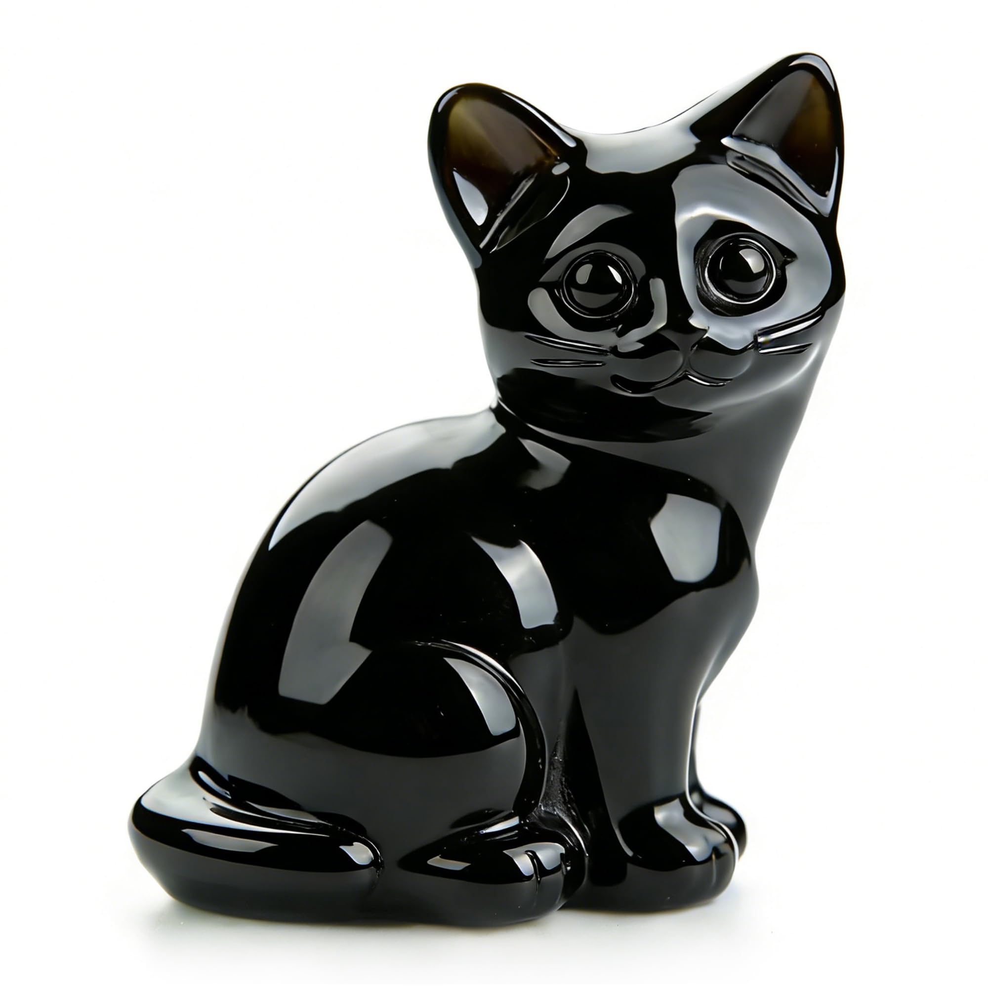 Joytizen Hand Carved Natural Stone Cat Figurine, 1.5 Inch (4cm) Mini Cat Statue, Healing Crystal Gemstone Pocket Guardian Animal Sculpture for Home Decor, Office Desk, and Cat Lover Gifts (Black)